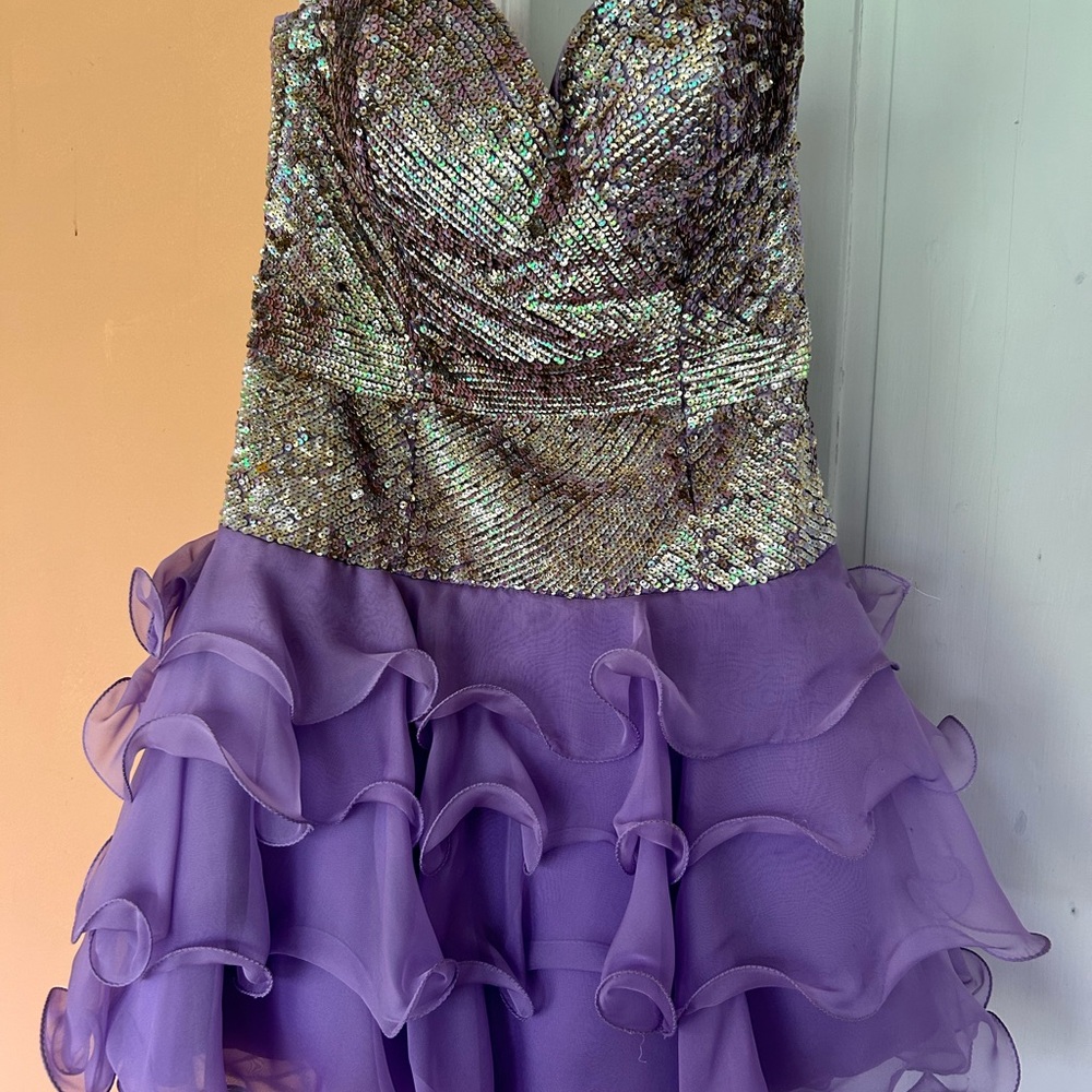 Sherri Hill Purple Sequin Strapless Prom Dress